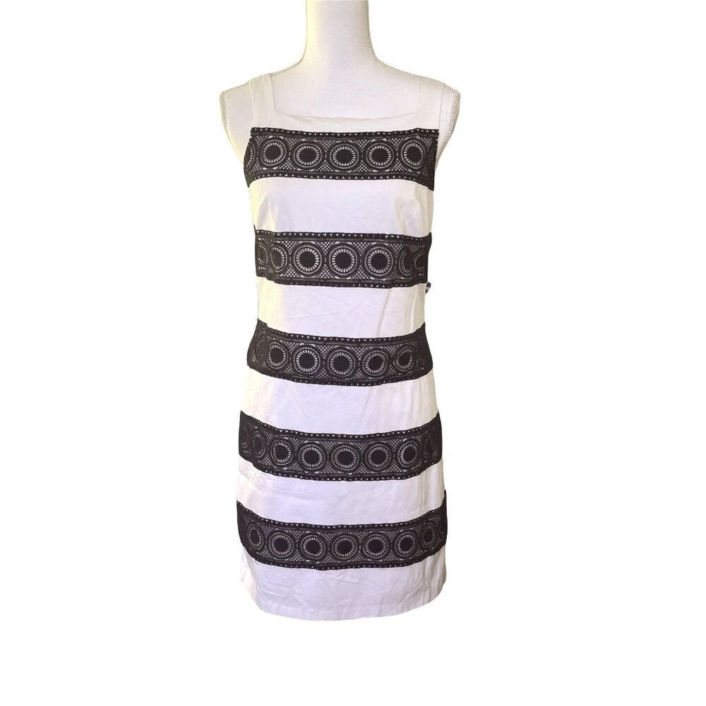 White House Black Market Womens Sleeveless Sheath Dress White Black Lace 4